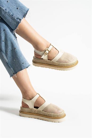 Bej File Detaylı Sandalet 