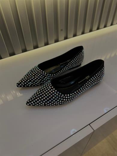 DAVİN SİYAH SATEN TAŞ DETAY  KADIN BABET