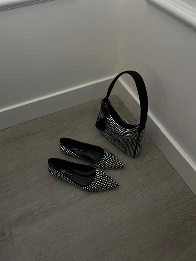 DAVİN SİYAH SATEN TAŞ DETAY  KADIN BABET