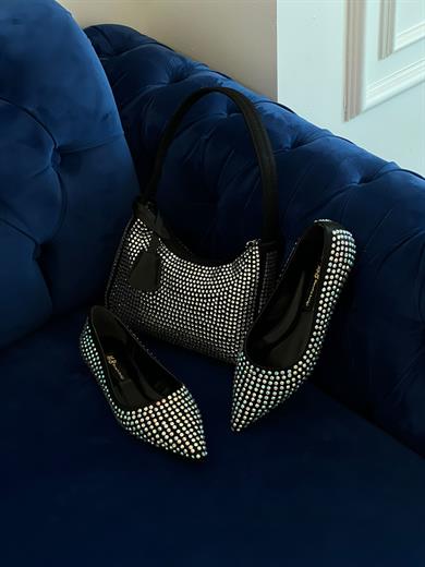 DAVİN SİYAH SATEN TAŞ DETAY  KADIN BABET