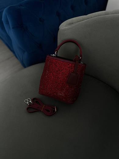 DİAMOND TAŞLİ ÇANTA BORDO   RENK
