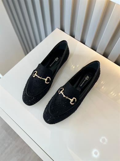 JANELLA SİYAH SUET SİYAH  TAŞ DETAY KADIN BABET