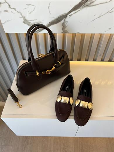 kombin Loafer acı kahve   süet görünümlü ayakkabı.ve mat  çanta 