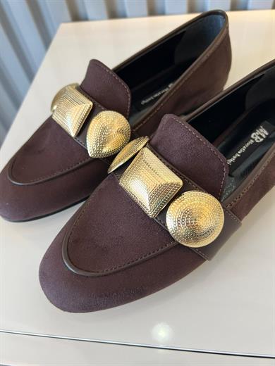 Loafer acı kahve süet görünümlü ayakkabı.Gold detaylı metal .36 ve 43 arası
