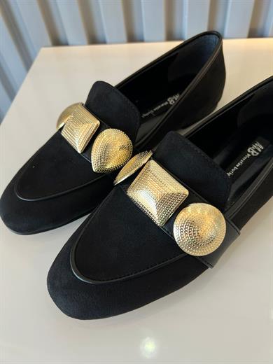 Loafer siyah  süet görünümlü ayakkabı.Gold detaylı metal .36 ve 43 arası