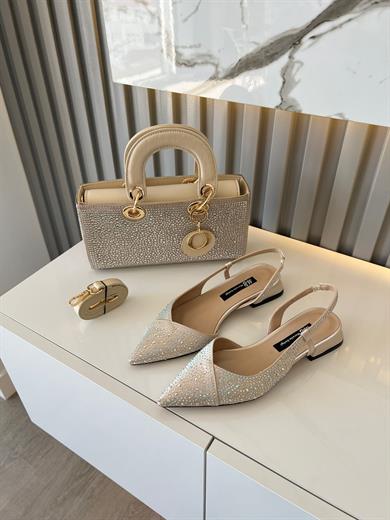 LONA TAŞ DETAYLI BEJ RENK KADIN ÇANTA BABET KOMBİN