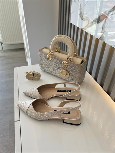 LONA TAŞ DETAYLI BEJ RENK KADIN ÇANTA BABET KOMBİN