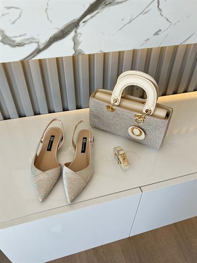 LONA TAŞ DETAYLI BEJ RENK KADIN ÇANTA BABET KOMBİN