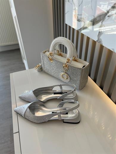 LONA TAŞ DETAYLI GÜMÜŞ   RENK KADIN ÇANTA BABET KOMBİN