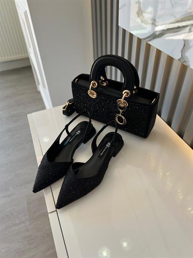 LONA TAŞ DETAYLI SİYAH   RENK KADIN ÇANTA BABET KOMBİN