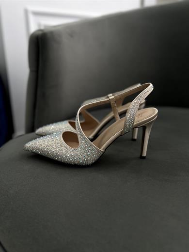 LYON BEJ SİTELİETOE TAŞLI 9 CM KADIN TOPUKLU AYAKKABI