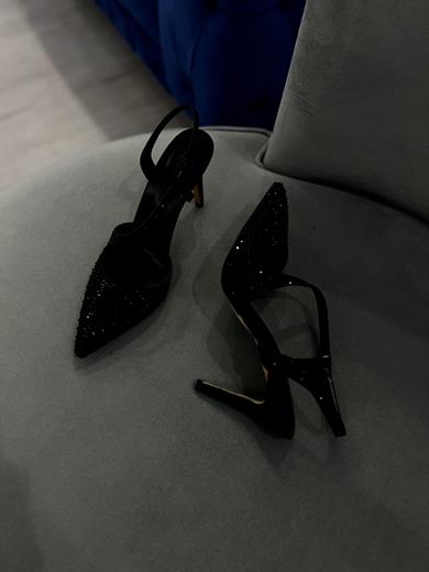 LYON SİYAH SİTELİETOE TAŞLI 9 CM KADIN TOPUKLU AYAKKABI