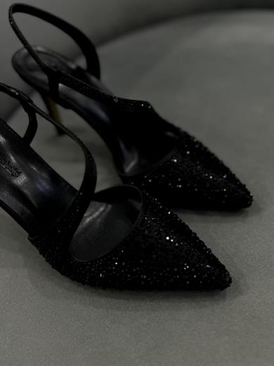 LYON SİYAH SİTELİETOE TAŞLI 9 CM KADIN TOPUKLU AYAKKABI