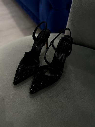 LYON SİYAH SİTELİETOE TAŞLI 9 CM KADIN TOPUKLU AYAKKABI