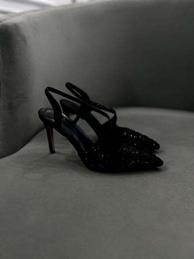 LYON SİYAH SİTELİETOE TAŞLI 9 CM KADIN TOPUKLU AYAKKABI