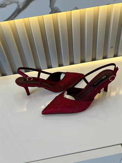 MENDY BORDO SATEN TAŞ DETAY KADIN TOPUKLU