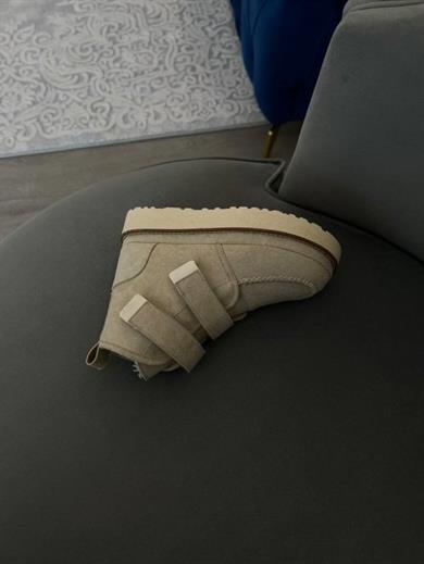 MİNİ BEJ CIRTLI SÜET İÇİ KÜRKLÜ KALIN TABAN KADIN BOT