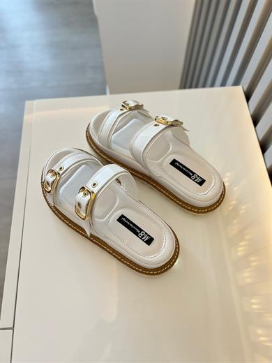 ROBİN BEYAZ MAT KALIN TABAN DETAY ÇİFT TOKALI KADIN TERLİK