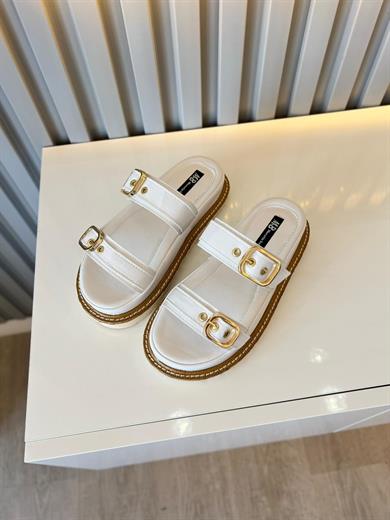 ROBİN BEYAZ MAT KALIN TABAN DETAY ÇİFT TOKALI KADIN TERLİK