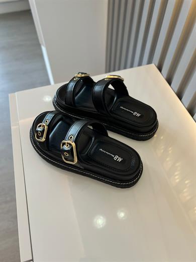 ROBİN SİYAH  MAT KALIN TABAN DETAY ÇİFT TOKALI KADIN TERLİK