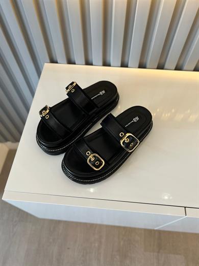 ROBİN SİYAH  MAT KALIN TABAN DETAY ÇİFT TOKALI KADIN TERLİK