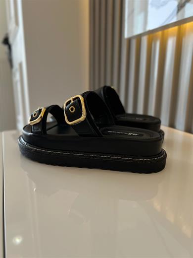 ROBİN SİYAH  MAT KALIN TABAN DETAY ÇİFT TOKALI KADIN TERLİK