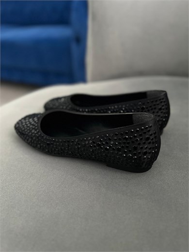 Siyah Taşlı Kristal Detaylı Şık Babet