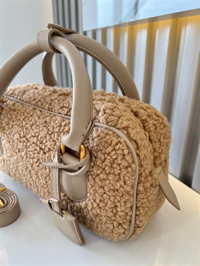 TEDDY BEJ KÜRKLÜ DERI DETAYLI KADIN ÇANTA