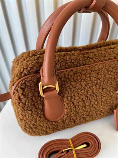 TEDDY TABA KÜRKLÜ DERI DETAYLI KADIN ÇANTA