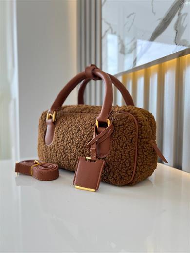 TEDDY TABA KÜRKLÜ DERI DETAYLI KADIN ÇANTA