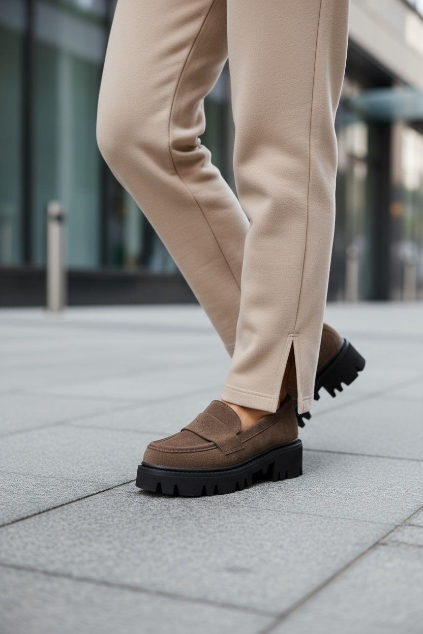 Kahve   Renk cm taban yüksekliğine sahip, rahat ve şık süet loafer model. Günlük kullanım için idealdir