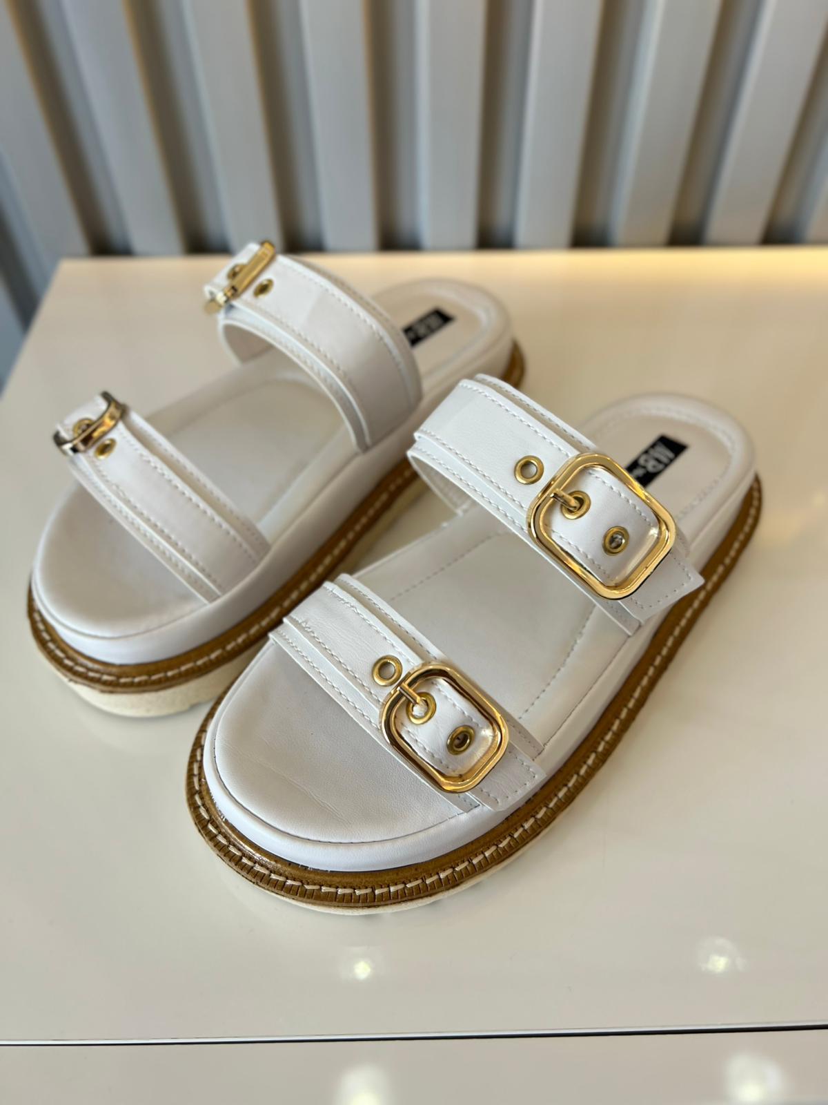 ROBİN BEYAZ MAT KALIN TABAN DETAY ÇİFT TOKALI KADIN TERLİK