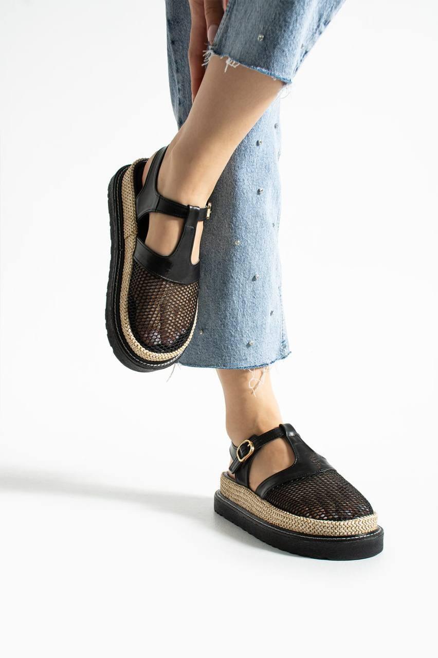 Siyah File Detaylı Sandalet 