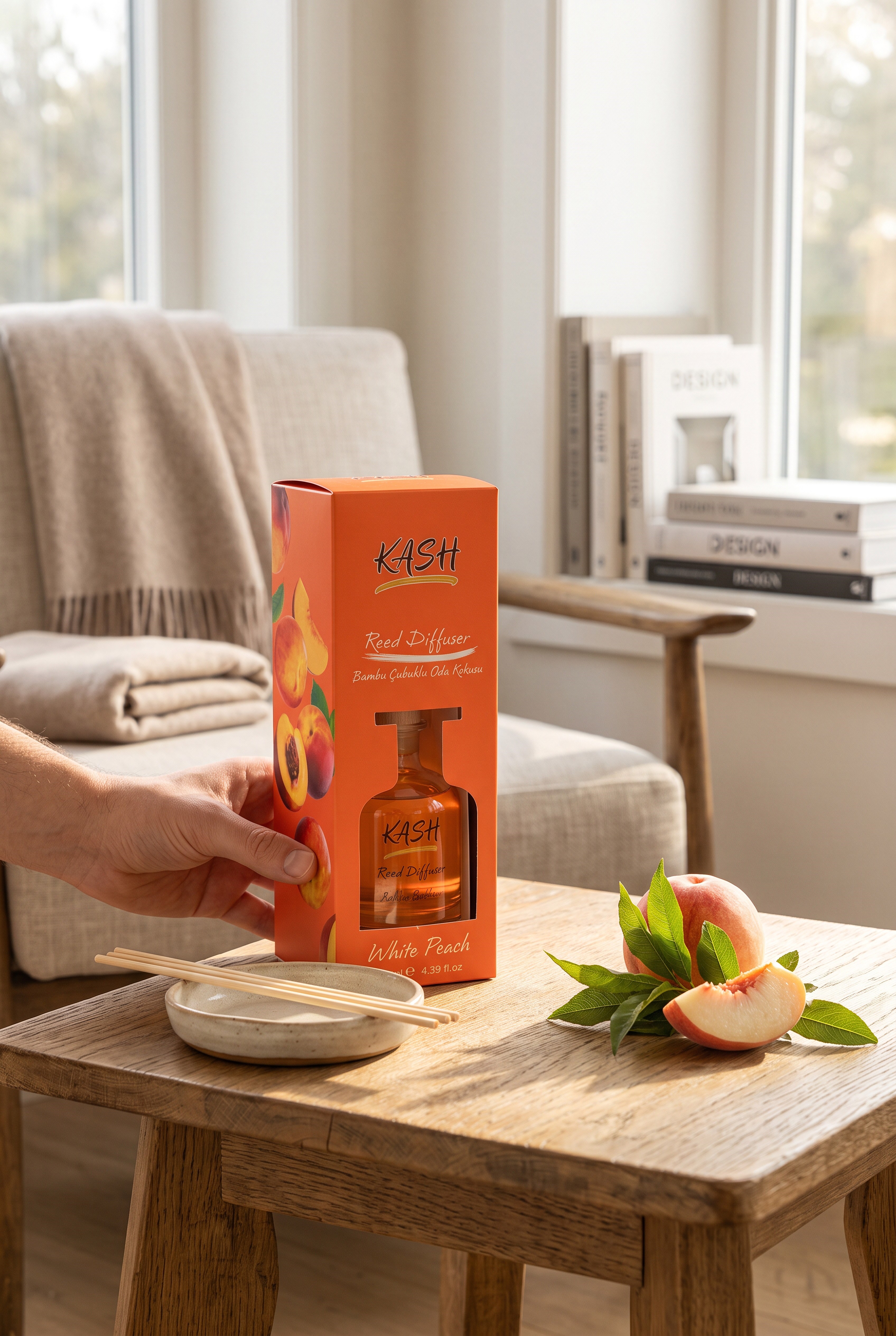 White Peach Çubuklu Oda Kokusu (Reed Diffuser) - Taze Beyaz Şeftali Notaları 130 ml