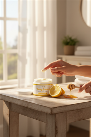 Nemlendirici Parlatıcı Doğal El Yapımı Tüm Ciltler için Yüz ve Vücut - Bal & Limon Kremi