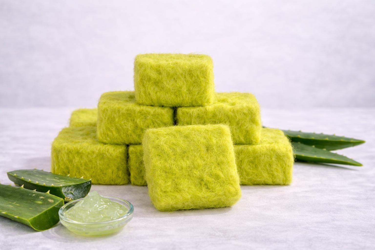 Keçeli Aloe Vera Sabun | El Yapımı Peeling Etkili Yün Kaplı Sabun | Cildi Arındırır ve Canlandırır