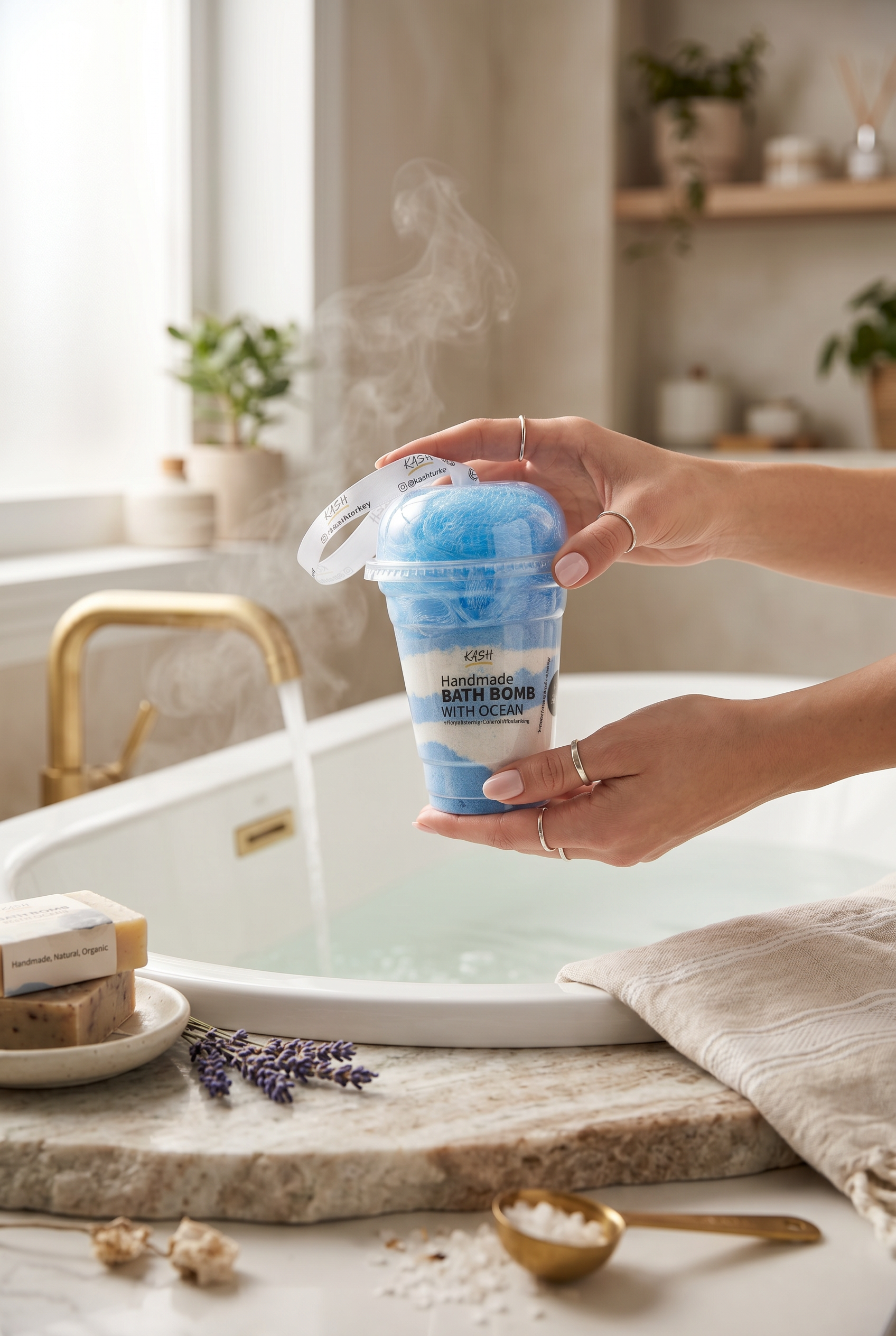 Okyanus Kokulu Bardak Banyo Bombası – Lifli – El Yapımı Dekoratif Banyo Ürünü