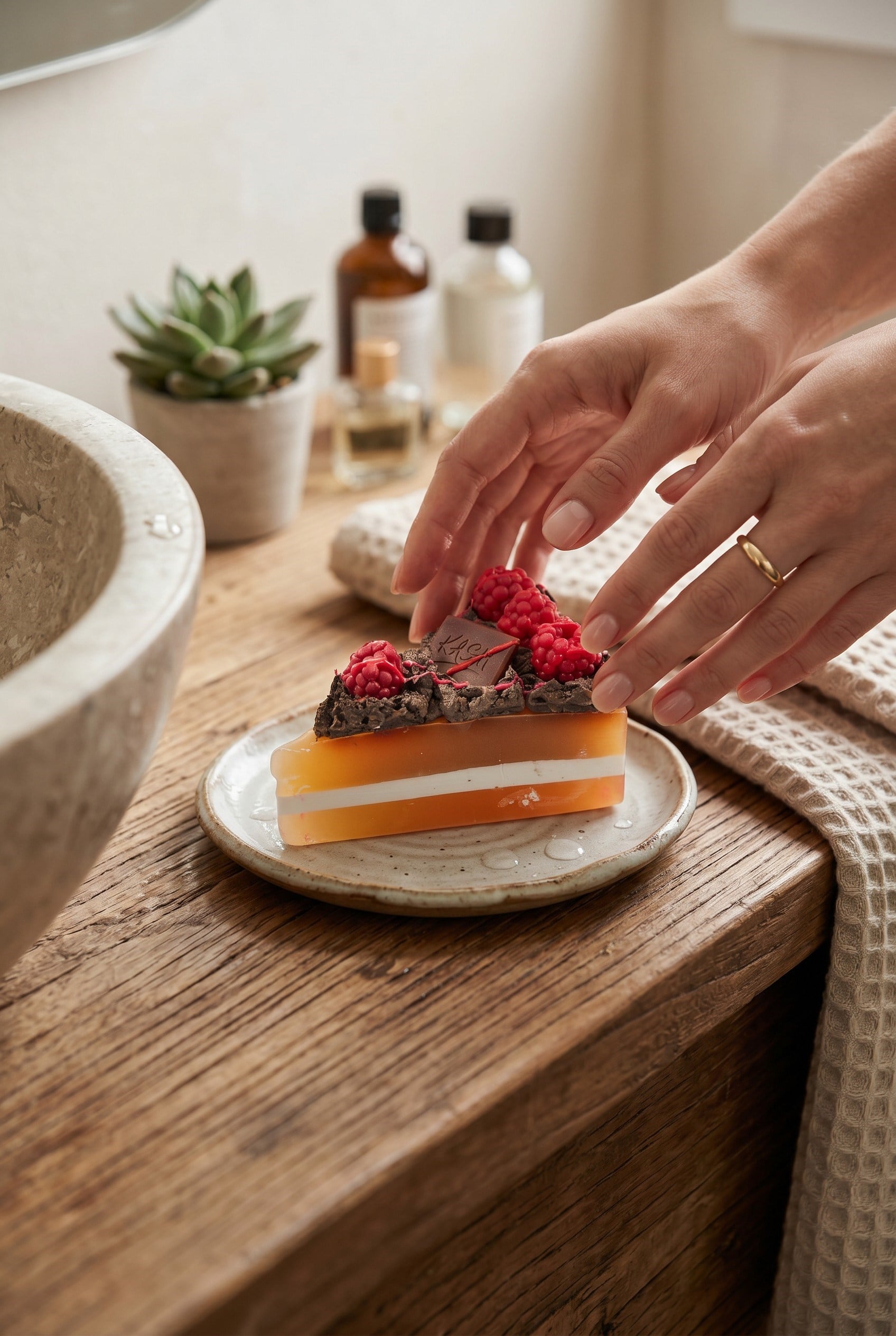 Vegan ve Doğal El Yapımı Çikolata Aromalı Cheesecake Sabun | Cilt Dostu, Gerçekçi Tasarım