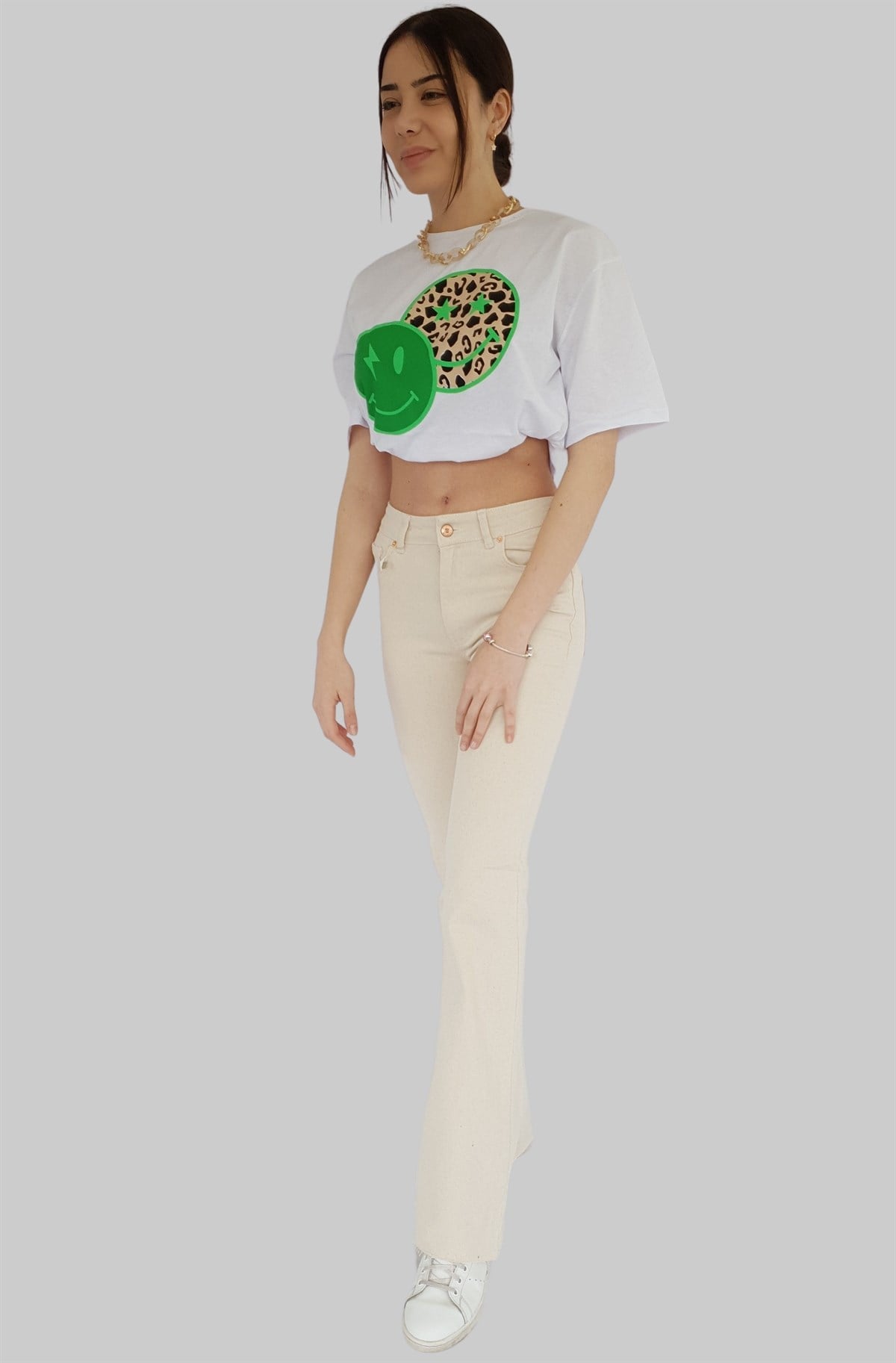 Bisiklet Yaka Smiley Baskılı Tshirt