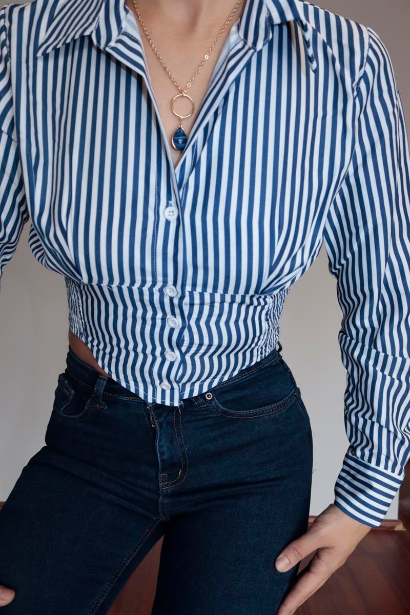 Çizgili Crop Gömlek