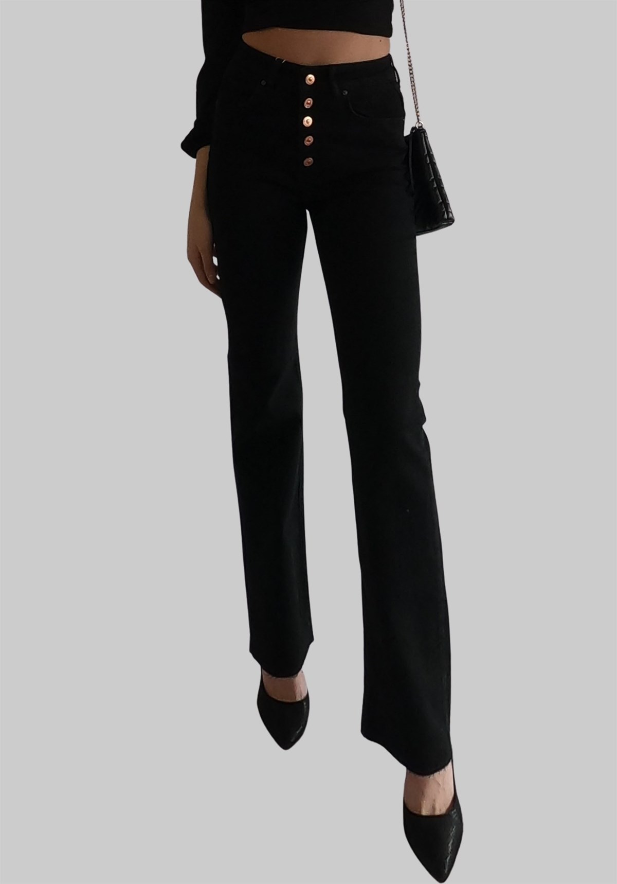 Önü Düğmeli Flare Pantolon