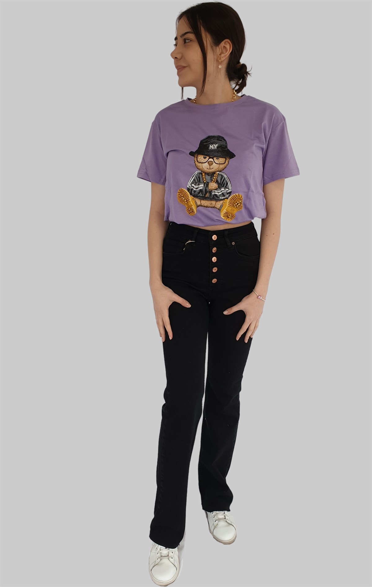 Önü Düğmeli Flare Pantolon