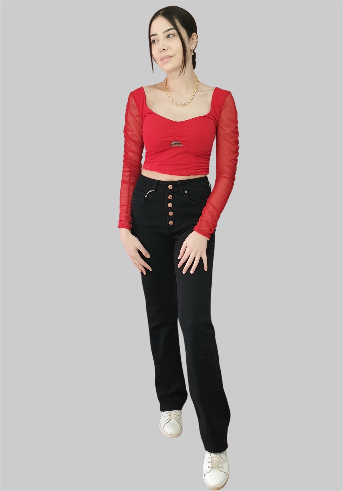 Önü Düğmeli Flare Pantolon