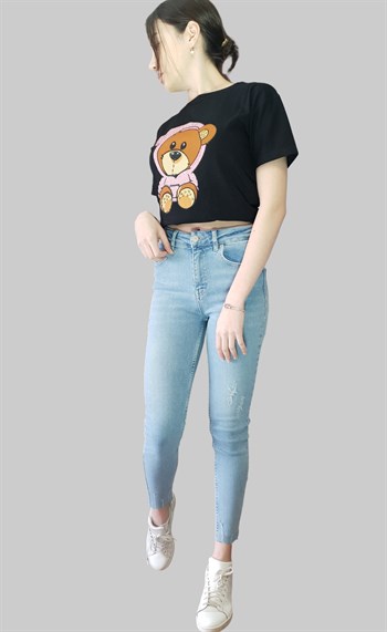 Paça Ucu Lazerli Likralı Pantolon