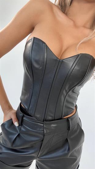Siyah Deri Crop