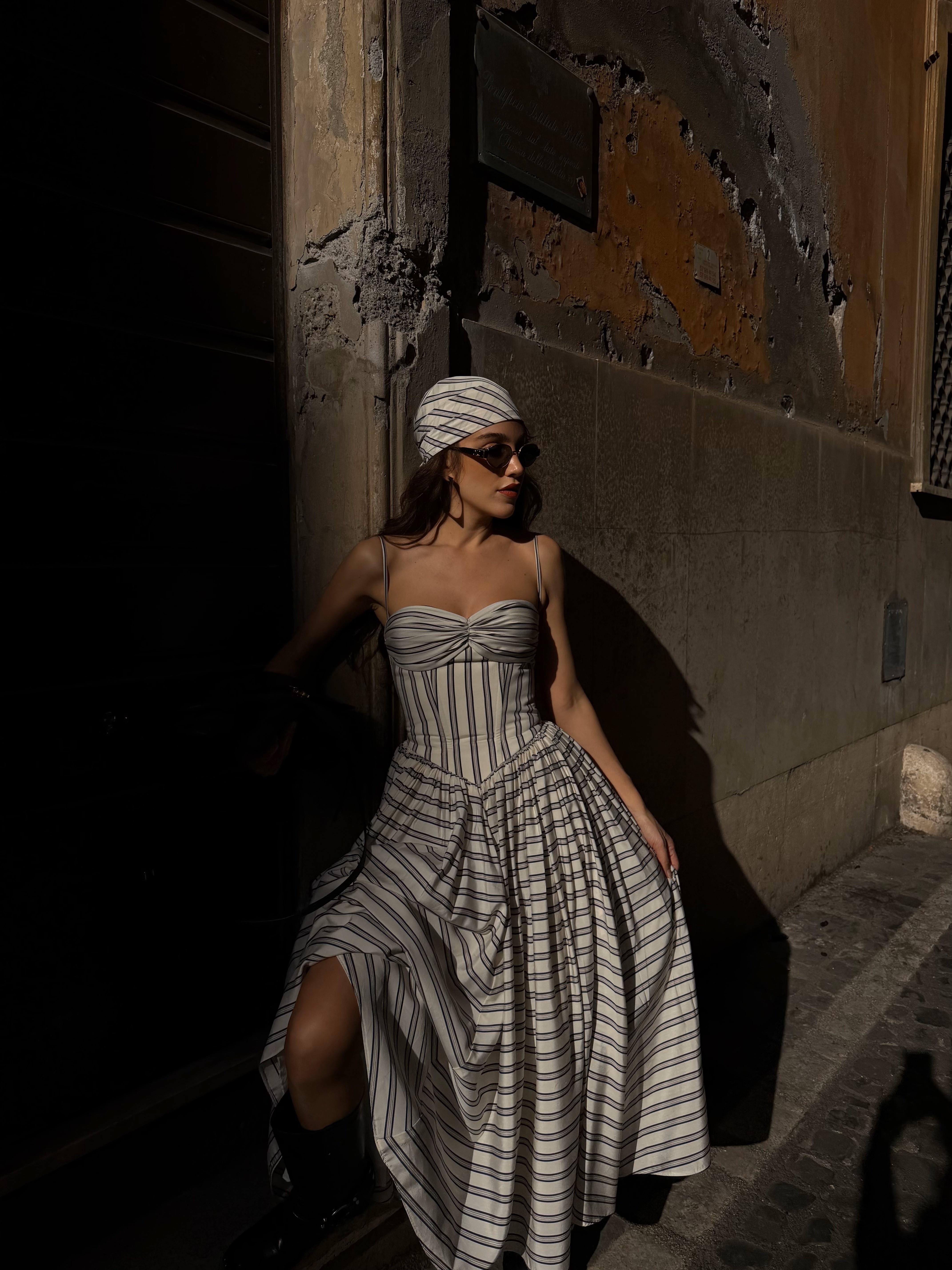 Ceres Elbise Gri Çizgili