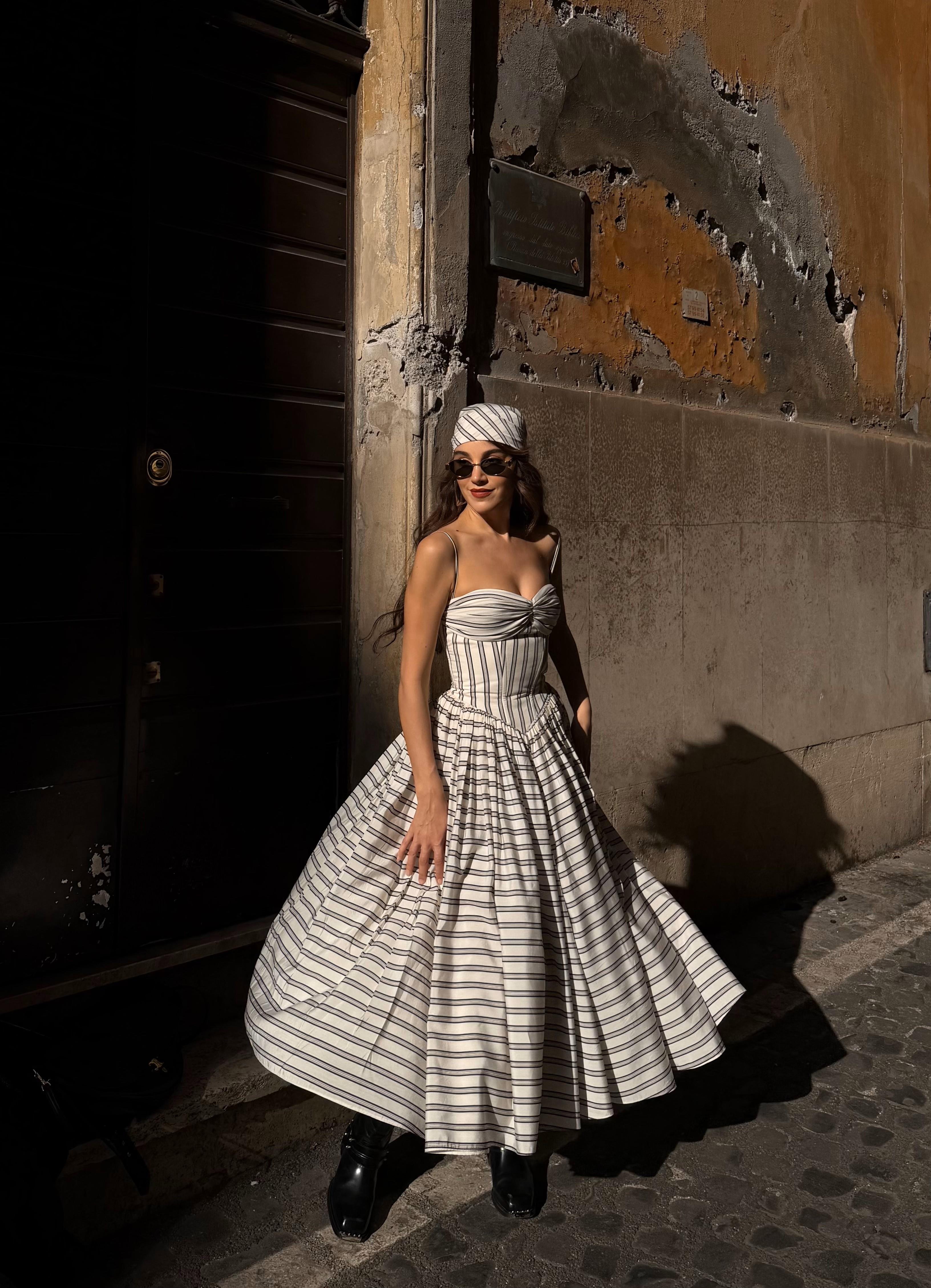 Ceres Elbise Gri Çizgili