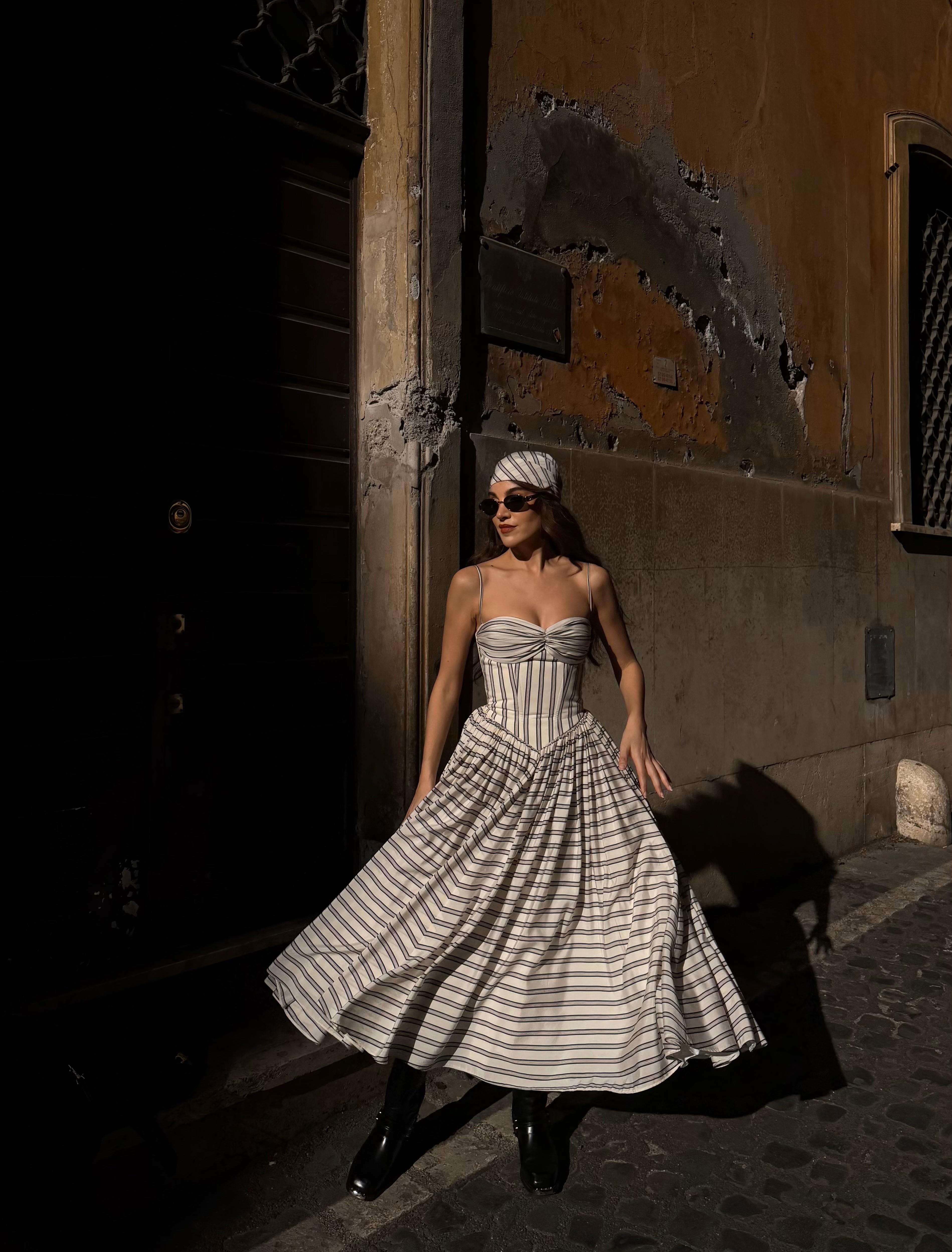 Ceres Elbise Gri Çizgili