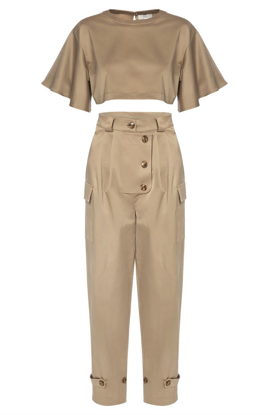 Crop Bluz Açık Kahve