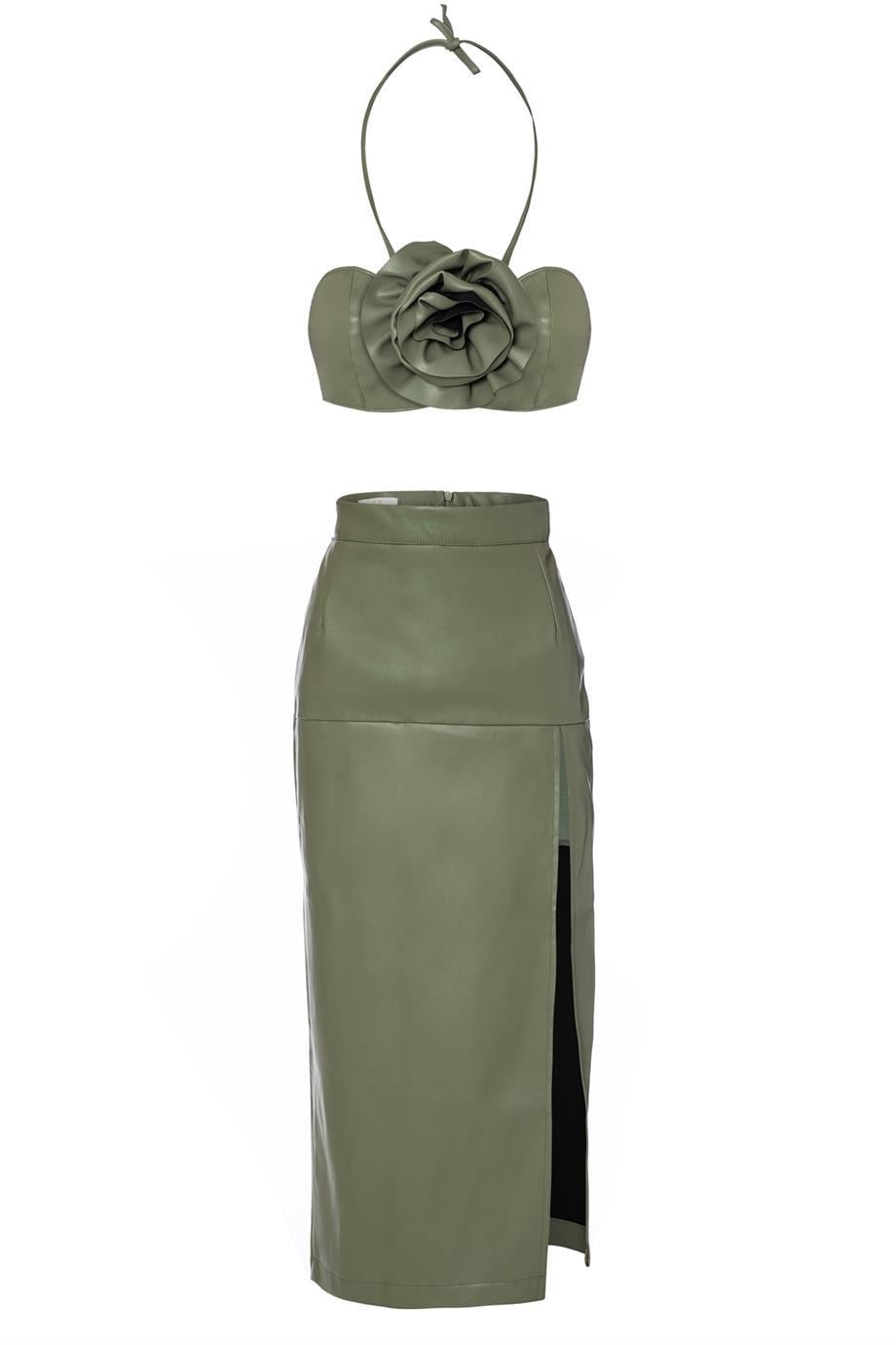 Rose Deri Büstiyer Haki